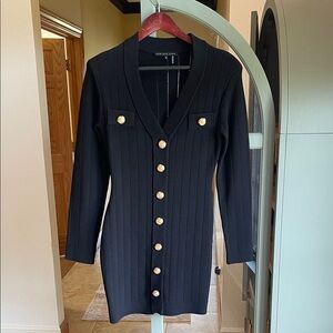 Endless Rose Ribbed Black Dress with Gold Accents